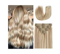 Soft Clip in Hair Extensions Real Human 16"-26" P8/613 Color Highlight Blonde Straight 8Pcs Double Weft in Remy Long(22inches 120g)