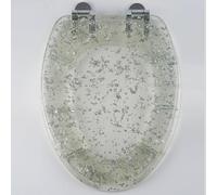 Soft Close 17.3" Elongated Glitter Resin Toilet Seat with Quick Release & 360° Adjustable Hinges - Clear Silver Foil