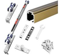 Soft Close Bypass Sliding Door Track Kit Pocket Barn Door Hardware Rail System for Wooden Doors 20 80in Adjustable Top Hung Closet Rollers (Champagne 144in/365.8cm)
