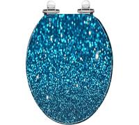 Soft Close Elongated Blue Glitter Abstract Resin Toilet Seat Quick Release Hinges Decorative Easy to Install