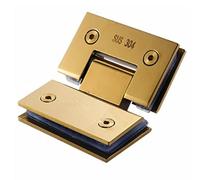 Soft Close Hinges, Bathroom Pivot Clamp, Brushed Gold Color Shower Room Glass Clip, Door Hinge, Double 90 Degrees Hardware(135 Degree)