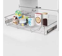 Soft Close Pull Out Wire Baskets 2 Pack - 400mm Wide Silver Cabinet Drawers for Kitchen nization Space Saving Storage Solution Easy Access Design