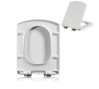 Soft Close Rectangular Toilet Seat - Plastic with Quick Release for Easy Cleaning, Standard Size, White, Adjustable Hinges