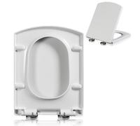 Soft Close Square Toilet Seat with 360° Adjustable Hinges, Quick Release for Easy Cleaning, White No-Slam Lid
