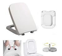 Soft Close Square Toilet Seat with Quick Release, Simple Top Fixing, Anti-Bacterial Toilet Seats White with 360° Adjustable Stainless Hinges, Heavy Duty Square Shape Toilet Lid Loo Seat WC