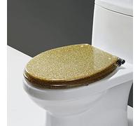 Soft Close Toilet Seat, Black Resin Glitter Sparkle Oval Toilet Seat, Slow Close, Easy Installation & Cleaning, 36×42Cm(Gold)
