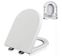 Soft Close Toilet Seat Elongated- Adjustable Quick Release Stainless Hinges, D/U Shape Toilet Seats Cover for Easy Cleaning & Simple Top Fixing - White Toilet Lid (36.5cm Width, 41-48cm Length)