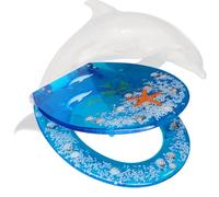 Soft Close Toilet Seat, Premium Toilet Seat Quick Release, Anti-Bacterial Loo Seat Top Fixed and Bottom Fixed, U/V/O Type Universal, Blue Ocean Fish Series