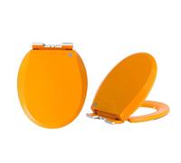 Soft Close Toilet Seat Round, Quiet and Slow Close Lid and Seat, Never Loosen, Easy to Install and Clean, Top Mount, O-Shaped Toilet Seats (Orange 36x41cm)