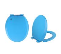 Soft Close Toilet Seat Round, Quiet and Slow Close Lid and Seat, Never Loosen, Easy to Install and Clean, Top Mount, O-Shaped Toilet Seats (Blue 36x41cm)