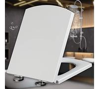 Soft Close Toilet Seat, Square White Toilet Seat, Soft Close Toilet Seats Quick Release Simple Top Fixing Sturdy Anti-Bacterial Toilet Lid, Adjustable Slow Close Hinges (Wit 44~50*
