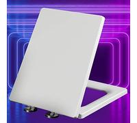 Soft Close Toilet Seat White Quick Release Universal Square Loo Seat Anti Bacterial Toilet Lid Square Shape Loo Seat, Slow Close Hinges Adjustable,white-40~45cm*34.5cm