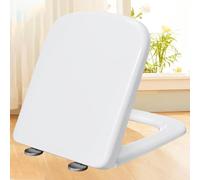 Soft Close Toilet Seat White Square Rectangular Plastic Toilet Seat Anti Bacterial WC Loo Seat with Lid-Top Fixing, with Stainless Adjustable Hinges,white-36 * 44cm