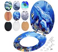 CASARIA® Dolphin Design Double Soft-Close Toilet Seat | MDF Wood Core | Hygienic Stainless Steel Hinges | 175kg Capacity Wooden Bathroom Standard D Shape Slow Top Lid Toilet Seats