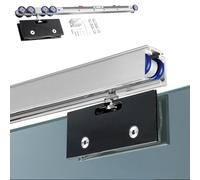 Soft Close Track for Frameless Glass Door, Pocket Door Frame Kit with Black Glass Clamp, Single Rail Bypass Sliding Door Track for Bathroom(Silver-White,3.6m/11.8ft)