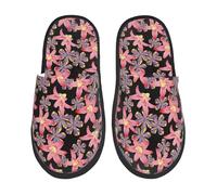 Soft Closed Toe House Shoes Purple Pink Lilies Flowers Indoor Bedroom Slippers Non Slip Home Slippers For Guest, Women, Travel M