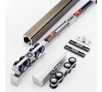 Soft Closing Sliding Barn Door Hardware KitSmooth Sliding Door Rail with Buffers 1.0m/3.3ft Track for Wardrobes & Room Dividers Champagne Finish