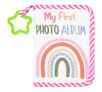 Soft Cloth Baby Photo Album,Safe Baby Memory Album Book with Mirror,Adorable My First Family Photo Book Holds 17 Pictures with a Teething Ring,for Kids Newborn Toddlers(Colorful)