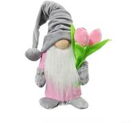 Soft Cloth Faceless Doll with Tulip Bouquet Decor(C3-18 Gray Model) | Holds tulip bouquet, soft plush fabric, cotton filled, 14.5cm height, pink and gray colors