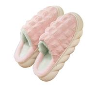 Soft Cloud Slippers for Women Men Fashion Color Block Fleece Lining Warm Slides Cozy Soft Memory Foam Anti Slip Slipper Couple Indoor Open Back House Shoes (Pink, 36)