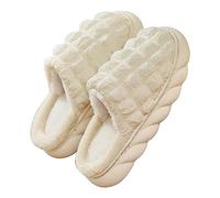 Soft Cloud Slippers for Women Men Fashion Color Block Fleece Lining Warm Slides Cozy Soft Memory Foam Anti Slip Slipper Couple Indoor Open Back House Shoes (White, 38)