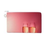 Soft Clutch Canvas Wallet, Women Zipper Makeup Bag Handbag Holder Purse for Coin Bills Credit Crash 7.4x4.6 in Print Champagne Glasses, Red Roses with Leaves, Light Bulbs