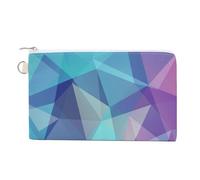 Soft Clutch Canvas Wallet, Women Zipper Makeup Bag Handbag Holder Purse for Coin Bills Credit Crash 7.4x4.6 in Print Colorful Mosaic Blue, Pink, Purple Triangles Geometric Shapes