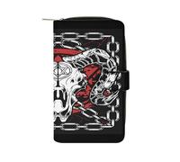 Soft Clutch PU Leather Wallet, Women Zipper Card Case Holder Purse for Coin Bills Credit Crash Money 7.8x4.3x1.4 in Print Devil Bull Skull Demon Red Black White