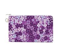 Soft Clutch Wallet, Canvas Zipper Makeup Bag Women Handbag Holder Purse for Bills Crash Credit Coin 7.4x4.6 in Print Seamless Pattern of Purple White Lilac Flowers Floral