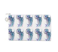 Soft Clutch Wallet, Canvas Zipper Makeup Bag Women Handbag Holder Purse for Bills Crash Credit Coin 7.4x4.6 in Print Jelly Fish Ethnic Style Turquoise Black Colorful Pattern