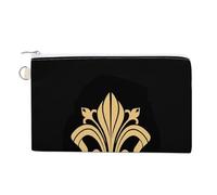 Soft Clutch Wallet, Canvas Zipper Makeup Bag Women Handbag Holder Purse for Bills Crash Credit Coin 7.4x4.6 in Print Gold Golden Fleur De Lis Design Collection Sets on Black