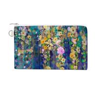 Soft Clutch Wallet, Canvas Zipper Makeup Bag Women Handbag Holder Purse for Bills Crash Credit Coin 7.4x4.6 in Print Abstract Floral Watercolor White Yellow Red Ivy Flowers