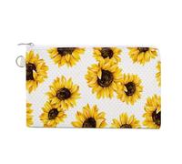 Soft Clutch Wallet, Canvas Zipper Makeup Bag Women Handbag Holder Purse for Bills Crash Credit Coin 7.4x4.6 in Print Seamless Sunflowers on Polka Dots