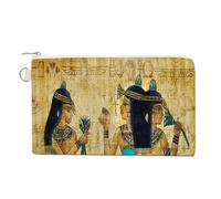 Soft Clutch Wallet, Canvas Zipper Makeup Bag Women Handbag Holder Purse for Bills Crash Credit Coin 7.4x4.6 in Print Old Egyptian Papyrus and Hieroglyph Retro Vintage Style