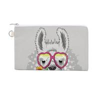 Soft Clutch Wallet, Canvas Zipper Makeup Bag Women Handbag Holder Purse for Bills Crash Credit Coin 7.4x4.6 in Print Grey Llama Alpaca Sunglasses Scarf on Grey