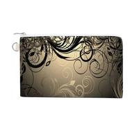 Soft Clutch Wallet, Canvas Zipper Makeup Bag Women Handbag Holder Purse for Bills Crash Credit Coin 7.4x4.6 in Print Vintage Retro Old Black Grey Floral Leaf Swirl Abstract
