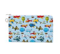Soft Clutch Wallet, Canvas Zipper Makeup Bag Women Handbag Holder Purse for Bills Crash Credit Coin 7.4x4.6 in Print Seamless Airplanes Aircraft Colorful On Sky
