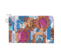 Soft Clutch Wallet, Canvas Zipper Makeup Bag Women Handbag Holder Purse for Bills Crash Credit Coin 7.4x4.6 in Print Colorful Floral and Geometric Modern Abstract Design