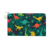 Soft Clutch Wallet, Canvas Zipper Makeup Bag Women Handbag Holder Purse for Bills Crash Credit Coin 7.4x4.6 in Print Colorful Dinosaurs Red Green Turquoise Pattern