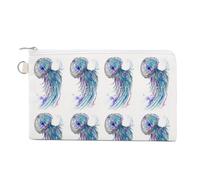 Soft Clutch Wallet, Canvas Zipper Makeup Bag Women Handbag Holder Purse for Bills Crash Credit Coin 7.4x4.6 in Print Jelly Fish Ethnic Style Turquoise Black Colorful Pattern