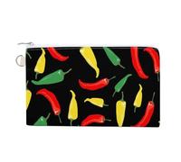Soft Clutch Wallet, Canvas Zipper Makeup Bag Women Handbag Holder Purse for Bills Crash Credit Coin 7.4x4.6 in Print Seamless Green Red Yellow Chili Peppers on Black Dark
