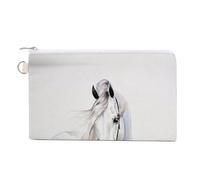 Soft Clutch Wallet, Canvas Zipper Makeup Bag Women Handbag Holder Purse for Bills Crash Credit Coin 7.4x4.6 in Print White Andalusian Horse Portrait Painted in Watercolor