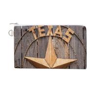 Soft Clutch Wallet, Canvas Zipper Makeup Bag Women Handbag Holder Purse for Bills Crash Credit Coin 7.4x4.6 in Print Rustic Texas Star on Retro Vintage Wood