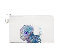 Soft Clutch Wallet, Canvas Zipper Makeup Bag Women Handbag Holder Purse for Bills Crash Credit Coin 7.4x4.6 in Print Jelly Fish Ethnic Style Turquoise Black Colorful Pattern