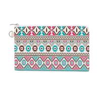 Soft Clutch Wallet, Canvas Zipper Makeup Bag Women Handbag Holder Purse for Bills Crash Credit Coin 7.4x4.6 in Print Native Tribal Ethnic Style Red Turquoise Pattern