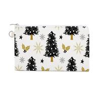 Soft Clutch Wallet, Canvas Zipper Makeup Bag Women Handbag Holder Purse for Bills Crash Credit Coin 7.4x4.6 in Print Red Christmas Trees Holly Gold Snowflakes Stars on White