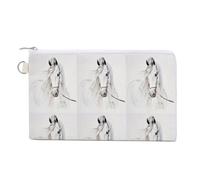 Soft Clutch Wallet, Canvas Zipper Makeup Bag Women Handbag Holder Purse for Bills Crash Credit Coin 7.4x4.6 in Print White Andalusian Horse Portrait Painted in Watercolor