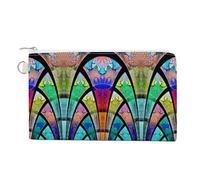 Soft Clutch Wallet, Canvas Zipper Makeup Bag Women Handbag Holder Purse for Bills Crash Credit Coin 7.4x4.6 in Print Symmetrical Fractal Flower Black Turquoise Blue Pattern