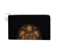 Soft Clutch Wallet, Women Handbag Canvas Zipper Makeup Bag Holder Purse for Credit Coin Bills Crash 7.4x4.6 in Print Polynesian Golden Tribal Sea Turtle Tattoo on Black Toned Maori