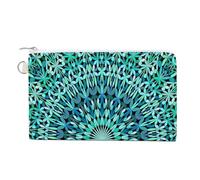 Soft Clutch Wallet, Women Handbag Canvas Zipper Makeup Bag Holder Purse for Credit Coin Bills Crash 7.4x4.6 in Print Turquoise Kaleidoscope Mandala Floral Flower Tribal Ethnic Motifs